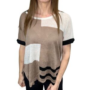 Lisa Todd Knit Slouchy Colorblock Linen Short Sleeve Shirt